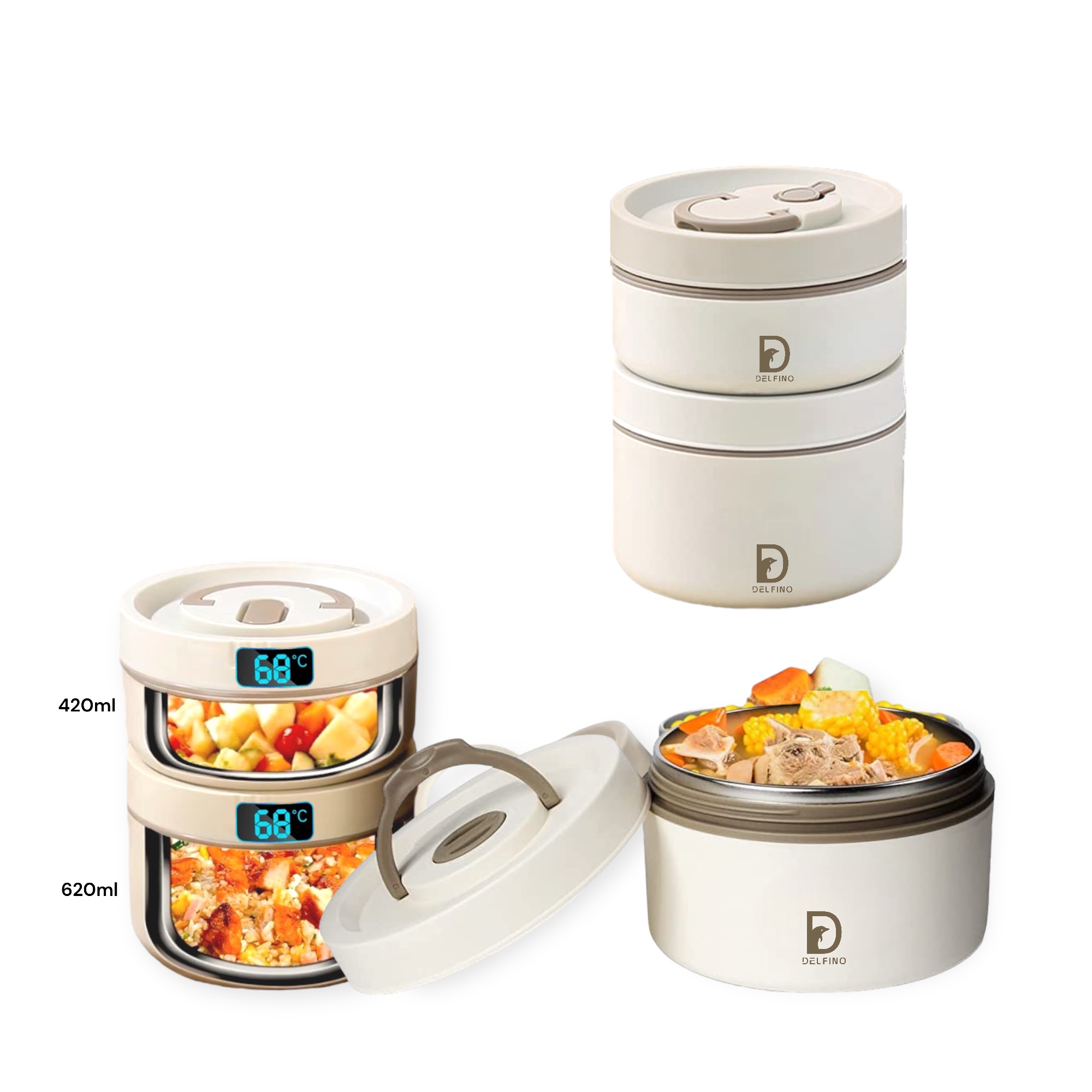 Delfino Bento Thermal Insulated Lunch Box Compartments - Main Image